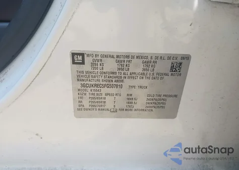 2015 Chevrolet Silverado 1500 1Lt from USA, damaged, VIN 3GCUKREC5FG507810